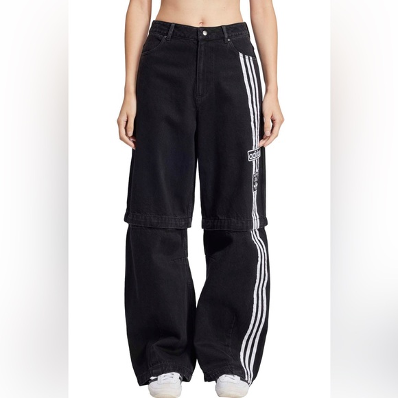 2 in 1 Adidas Black Pants/Shorts Shorts with White Triple Stripes - Picture 2 of 4